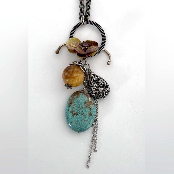 2 chains with circle pendant 3 interchangeable hook gemstone beaded pendants - Picture 6 of 13